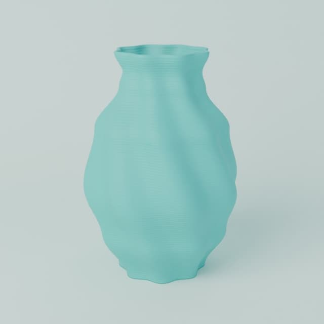 Contour Vase, 3D-printed in turquoise PLA